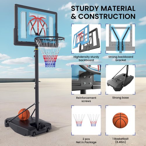 Basketball Hoop Outdoor 4.82-8.53ft Adjustable, Portable Basketball Hoop & Goals with 2 Wheels, 32 Inch PC Backboard/Fillable Base/Size 5 Basketball for Kids, Youth, and Adults in Backyard/Driveway