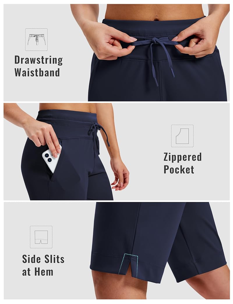 MoFiz Navy Blue 12'' Bermuda Running Shorts with 2 Zipper Pockets – High Rise, Large