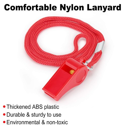 Fya 12PCS Red Emergency Whistle with Lanyard, Super Loud Plastic Whistles Bulk Perfect for Self-Defense, Lifeguard and Emergencies