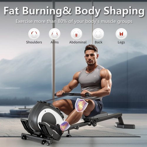 Rowing Machines for Home, Quiet Rowing Machines with 256lb Weight Capacity, 8 Levels Adjustable Resistance, Foldable Rower with Tablet Holder, App Compatible