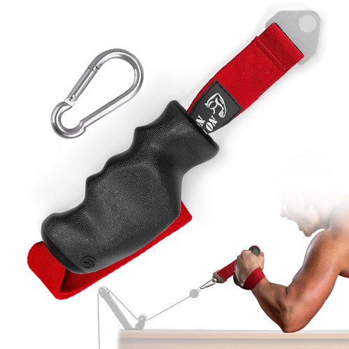 Arm Wrestling Handle ??Right/Left Hand Version ??Pro Ergonomic Grip with TPE Coating ??Stainless Steel Webbing Connector ??Pulley Attachment for Biceps & Wrist Strength