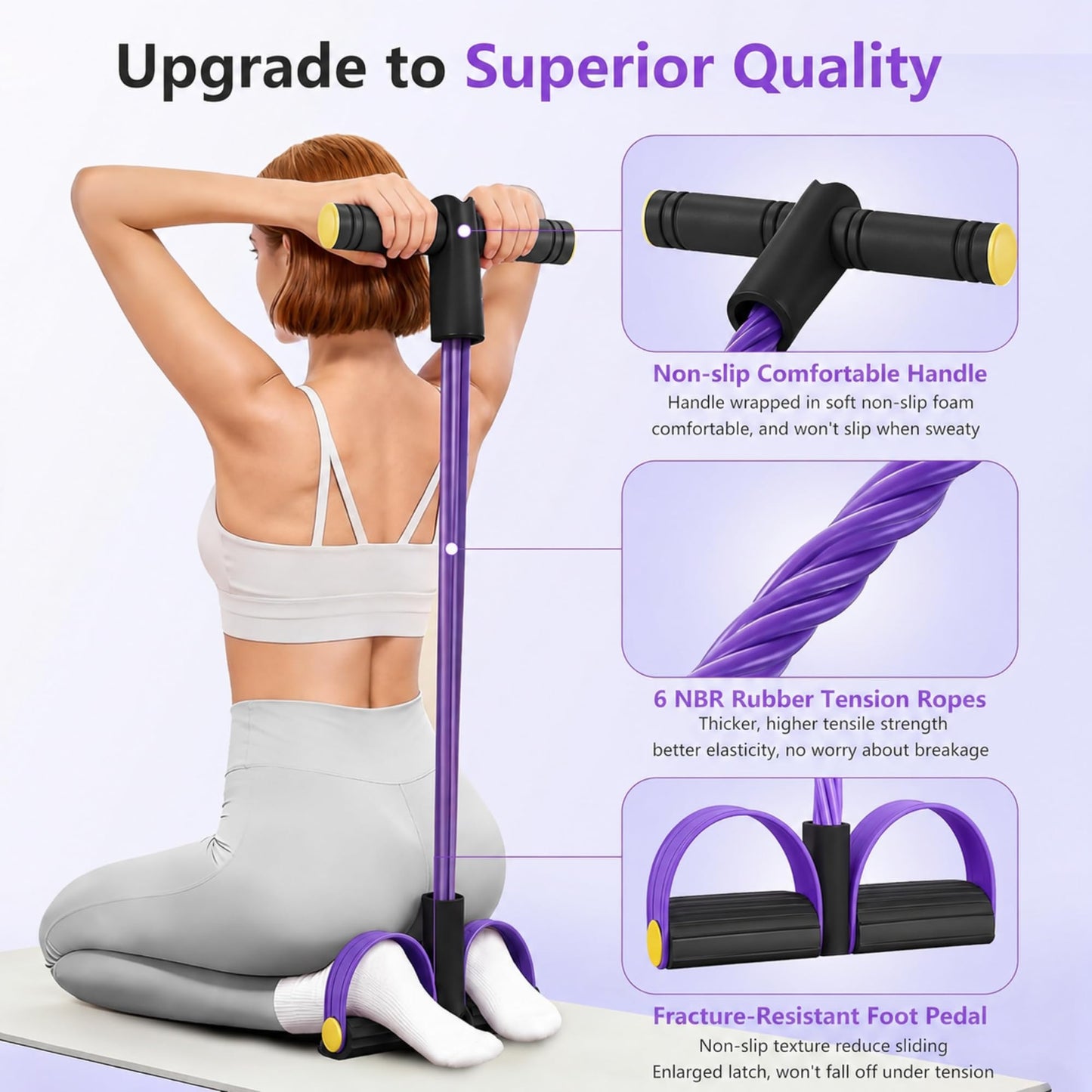 Upgraded Pedal Resistance Band with Handle, Soft Durable Fashion Puller Exercise with Thickened 6 Tension Ropes, Tube Pedal Resistance Device for Abdomen, Waist, Arm, Leg, Core/ABS (Black & Purple)