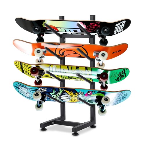 BiJun Skateboard Racks Floor Stand, 4-Layer Skateboard Holder,Snowboard Storage Rack, Skateboard Organizer Floor Stand for Deck, Longboard, Snowboard, Standard Skateboards, Mini Cruiser Skateboard