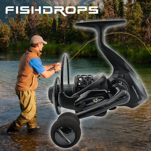 Fishdrops Spinning Fishing Reels 12+1BB Ultra Lightweight Spinning Reel Carved Aluminum Spool Affordable Smooth Reels