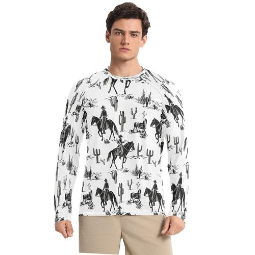 Bulletgxll Cowboys Riding Horses Men's Sun Protection Shirts UPF 50+ Long Sleeve UV Rash Guard Quick Dry Swim Shirts