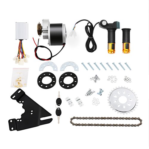 siohdagu 250W Electric Bike Conversion Kit with Freewheel, Universal 24V ATV Motor Kit, with Brush Controller, Toothed Disc, Twist Throttle, High-Performance E-Bike Tool(Black, Silver)