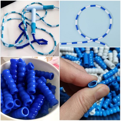 SquEqu 50 Pack Beaded Jump Rope Beads Replacement Tangle-Free Segmented Skipping Rope Rubber Bead Barrel Parts for Soft Beaded Skipping Ropes Cable Adults Kids Adjustable Segmented Jumping Rope