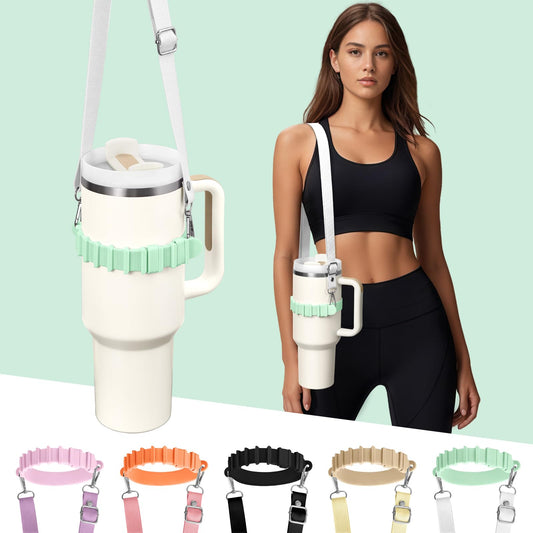 Fumcsy Water Bottle Holder with Strap for Stanley Cup Accessories,Adjustable Shoulder Strap Compatible with Stanley Tumbler,Owala,Hydroflask, YETI and More（Green）