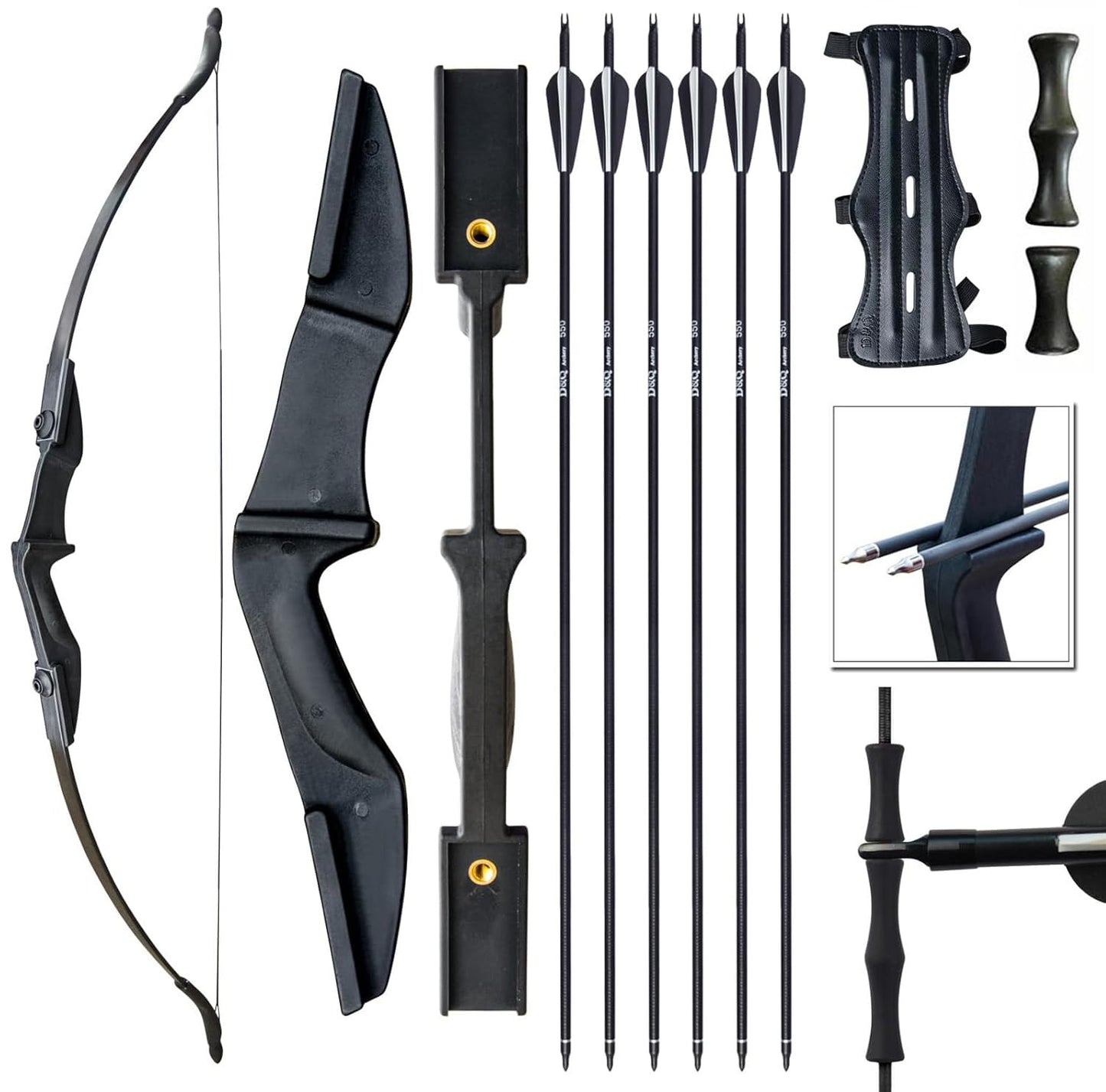 IS-TONGTU Archery Bow Set for Adult, Recurve Bow and Arrow Set for Adult Beginner Youth Teenager, Left and Right Handed Takedown Bow Set 20LB 30LB 40LB, arco y flecha kit with 6 Arrows (Black, 20 LB)
