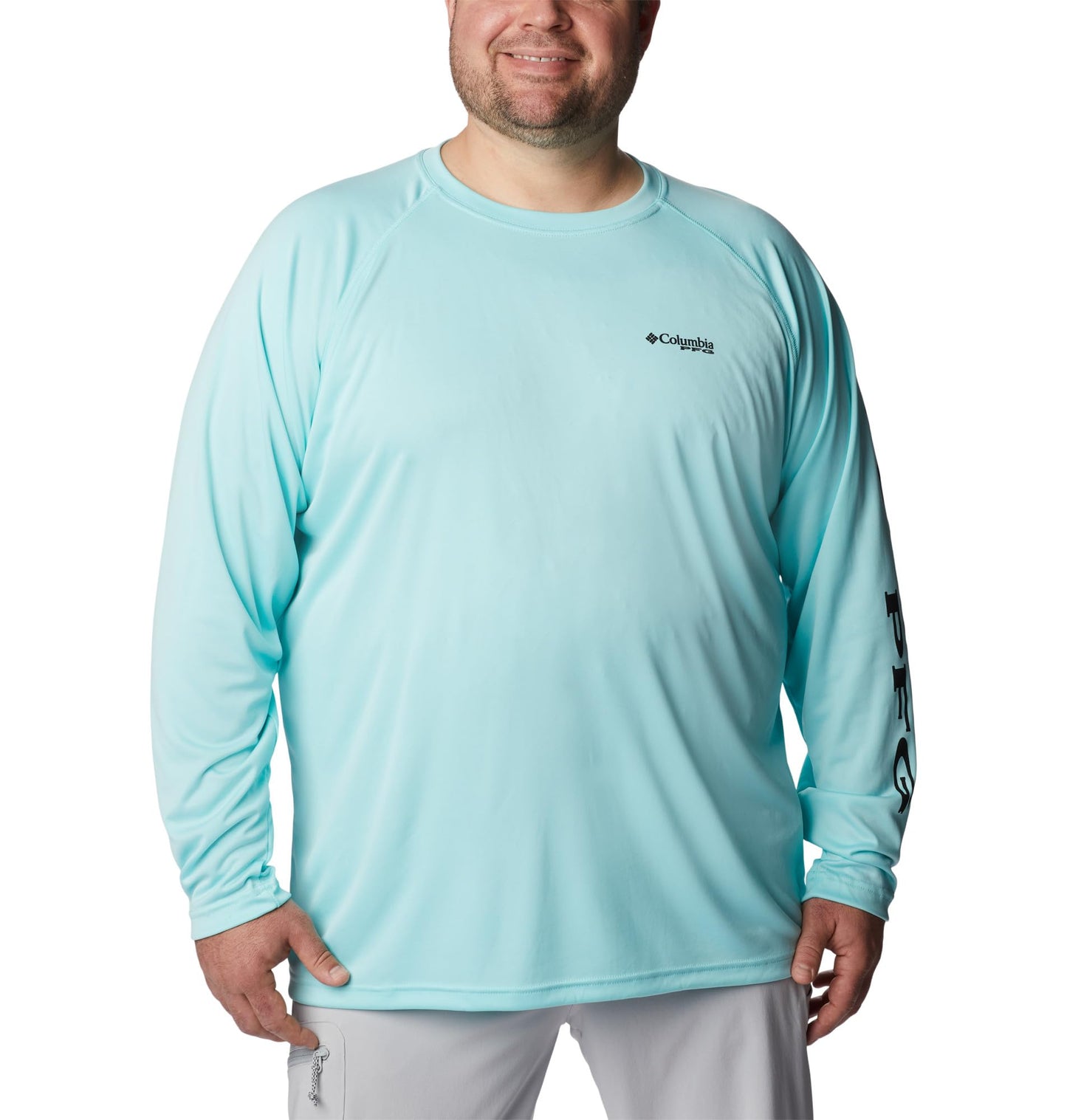 Columbia Men's PFG Terminal Tackle Long Sleeve Fishing Shirt, Gulf Stream/Black Logo, 2X
