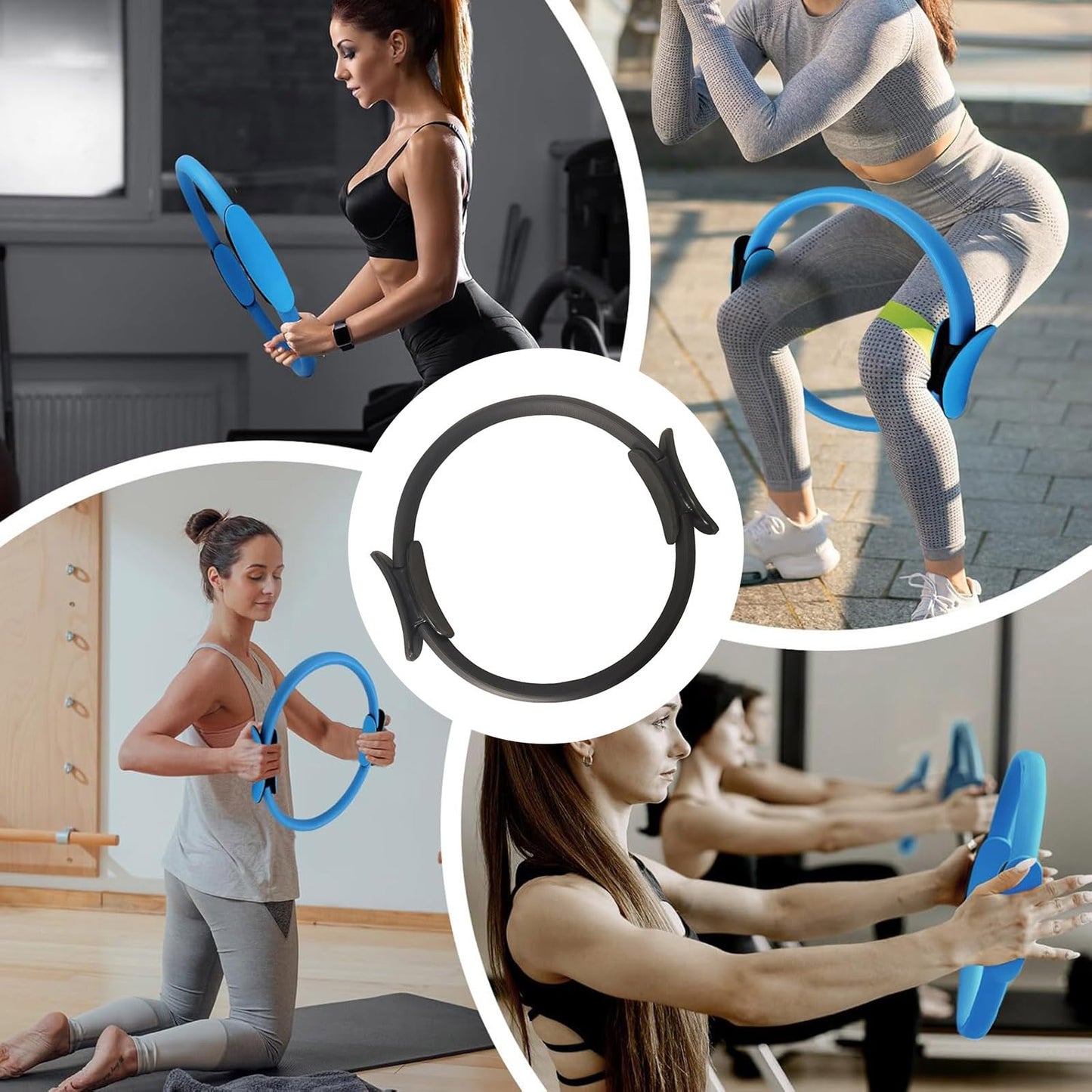 2025 Pilates Ring Fitness Trainer, Pilates Ring for Mat & Reformer Workouts, Pilates Ring Fitness Circle 14.96" Yoga Rings Magic Circle with Dual Padded Handles for Toning Arms (Black) (Black)
