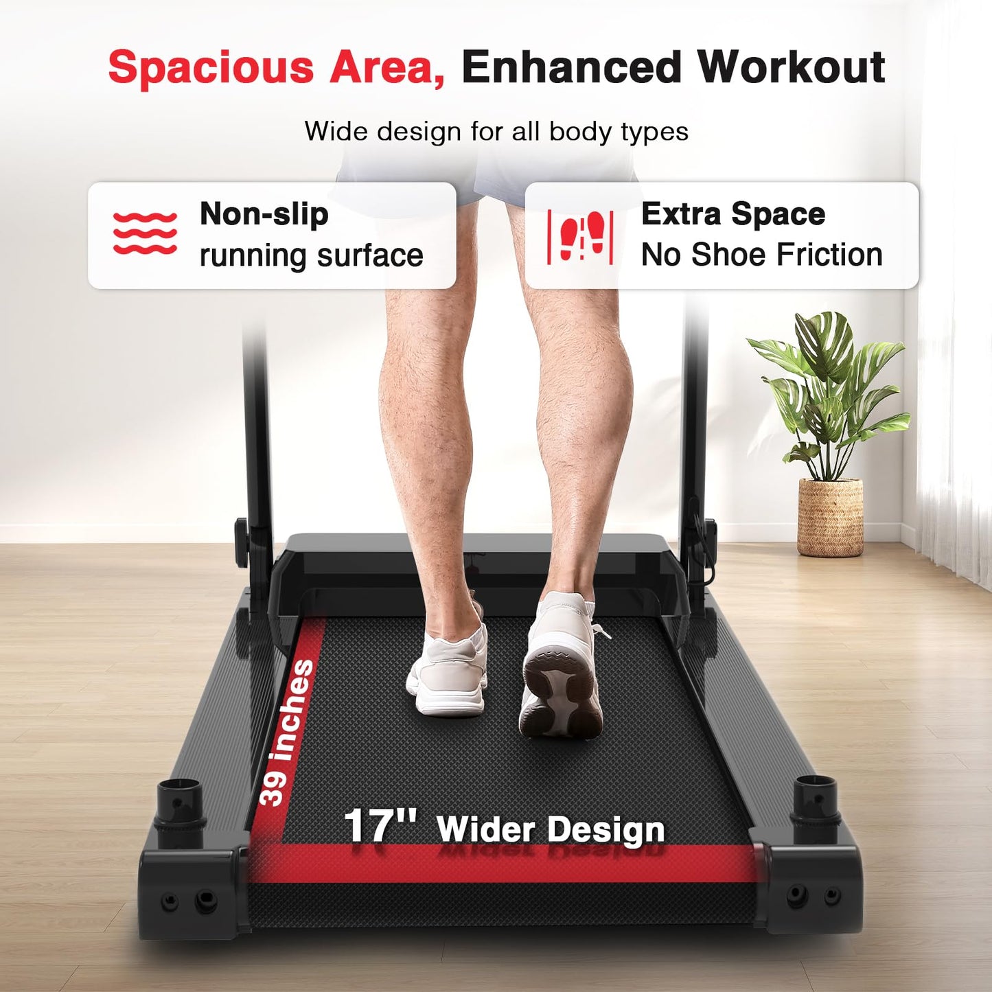 Redliro Treadmill for Seniors with Long Handrails - Recovery Machine for Walking 300 lbs Weight Capacity - Walking Treadmill Elderly with Desk & Cup Holder (Glossy Black)