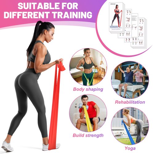 Resistance Bands Set, 5 Pcs Exercise Bands Long 150cm Workout Bands Stretch Bands for Exercise Elastic Band for Yoga Pilates Fitness Home Gym