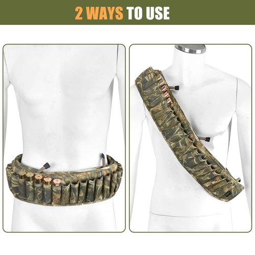 HUNTPAL Neoprene Quick Release Shotgun Shell Belt with 25 Shell Holders and 3 Storage Pockets, Up to 63 Inches, Wearable on Waist or Crossbody for Outdoor Hunting Shooting