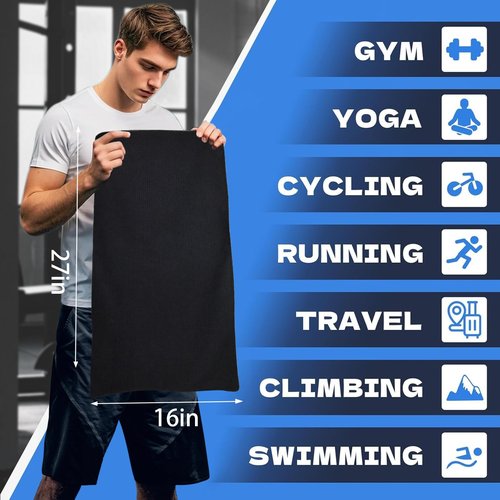 Vnoss Microfiber Gym Towels for Working Out, Quickly Dry Yoga Towels for Men & Women Tennis, 16 Inch x 27 Inch, 6 Pack, Black