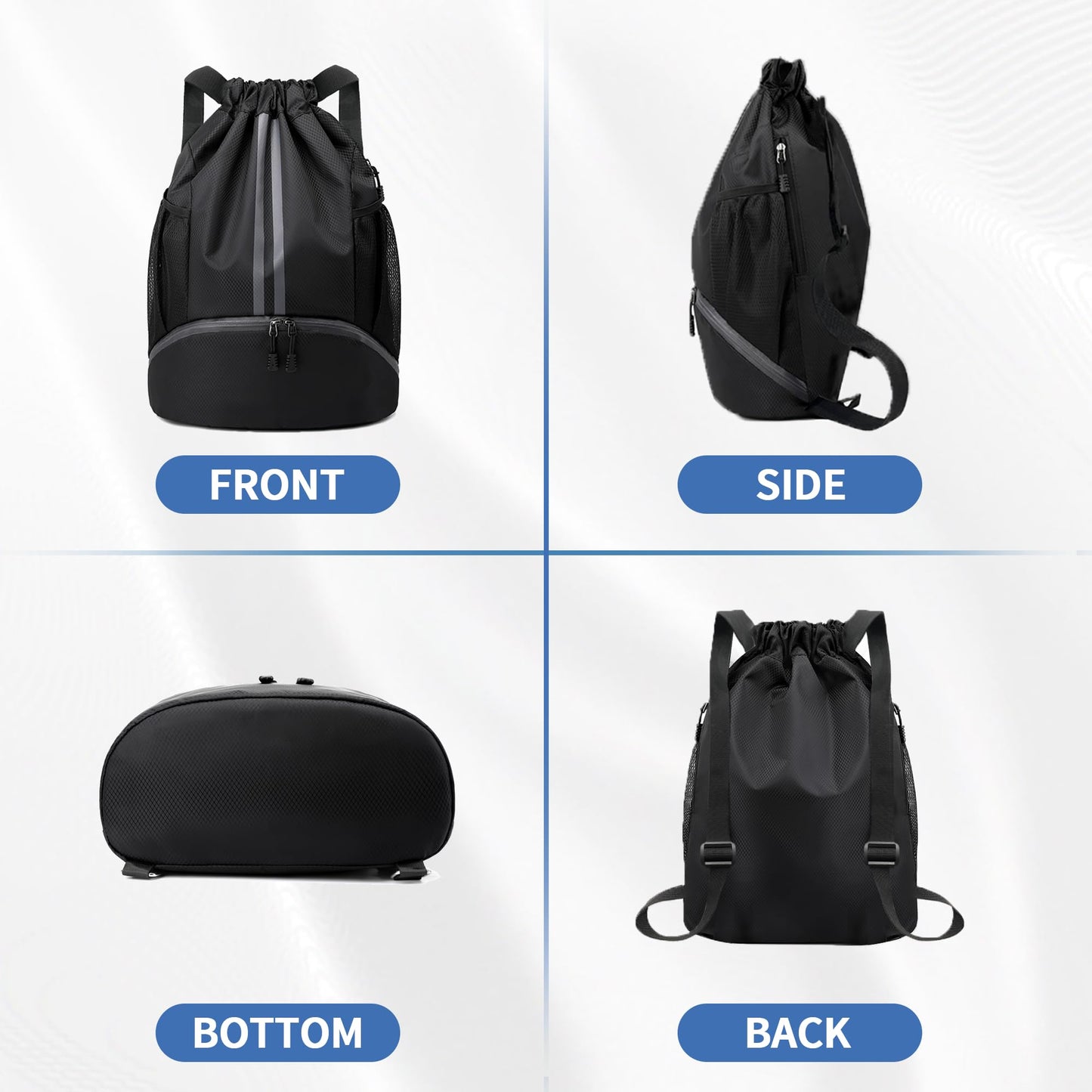JELUTAR Drawstring Backpack Gym Bag with Shoes Compartment for Soccer, Basketball, Swim