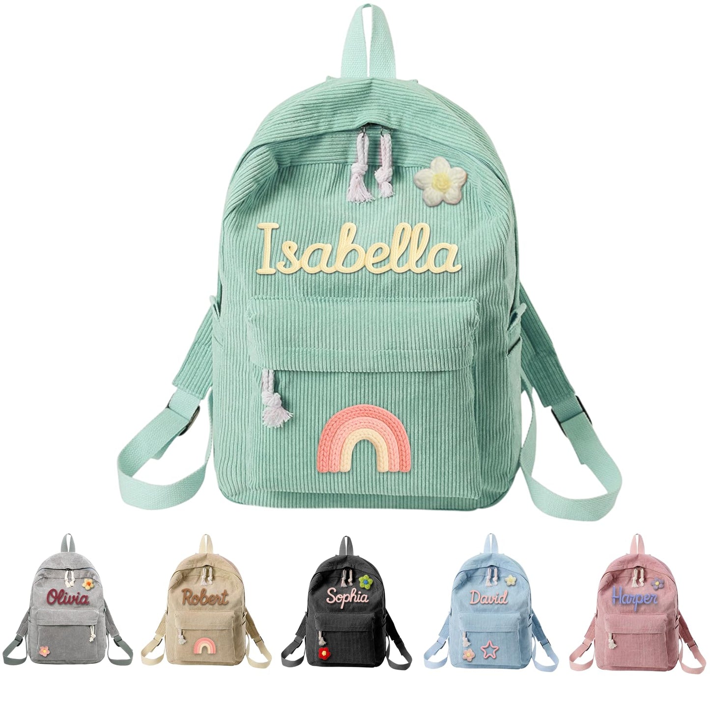 Duckbe Personalized Corduroy Backpack with Name Custom Backpacks for Toddler Girls Boys Bookbags Back to School Bag for Kids Birthday Christmas Children Gifts