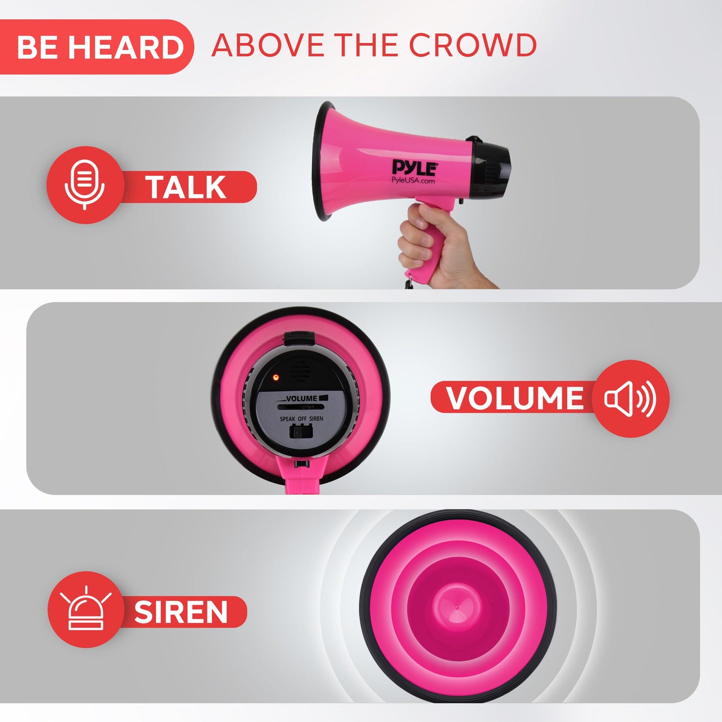 PYLE-PRO Portable Megaphone Speaker Siren Bullhorn - Compact and Battery Operated with 20 Watt Power, Microphone, 2 Modes, PA Sound and Foldable Handle for Cheerleading and Police Use PMP24PK (Pink)