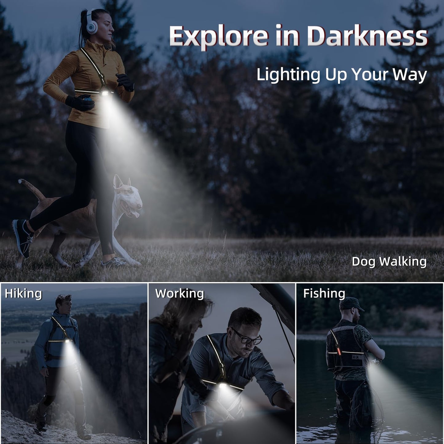 YOSKY 800 Lumen Chest Light, Running Light for Runner with Reflective Straps, Rechargeable Running Headlamp Flashlight, Adjustable Safety Lights Beam for Walking Dog at Night, 4-8h USE TIME