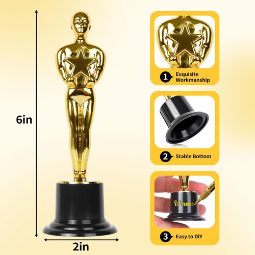 DODILUYI Plastic Gold Star Award Trophies 24 Pack 6 Inch Tall Golden Statue Award for Party Decorations, Party Favors, School Award, Game Prize, Party Prize and Appreciation Gifts