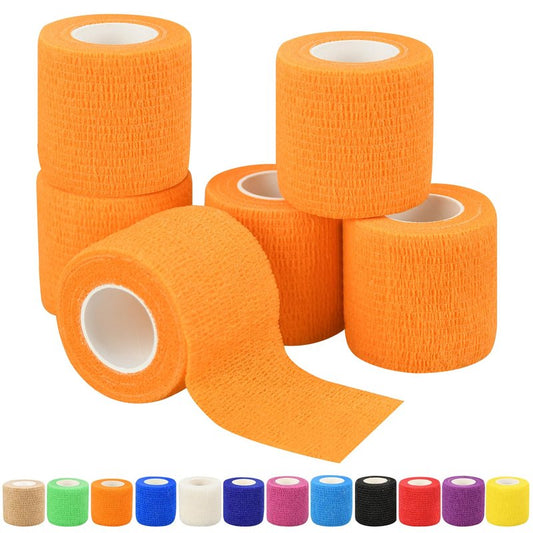 2" Self Adhesive Bandage Wraps, 6pcs Vet Wraps, Orange, 5 Yard Self Adherent Wraps for Sports, Wrist, Ankle and Swelling