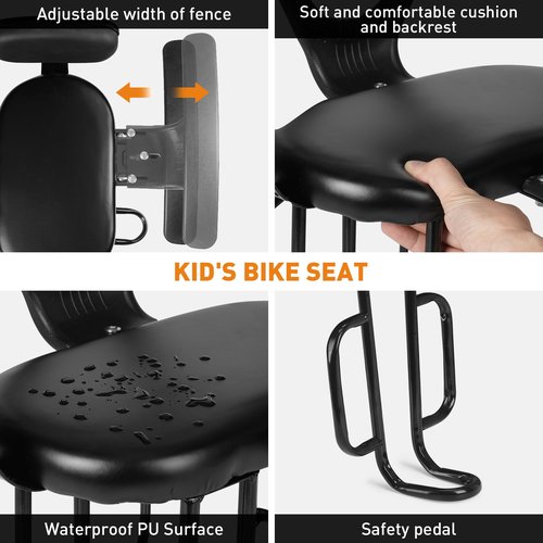 Ercabikker Rear Child Bike Seat,Rear Mounted Child Bike Seats,Back Mount Child Seat with Back Rest Armrest Foot Pedals,Width Adjustable Bicycle Rear Seat,Fits All Bicycle Rear Frames,Black