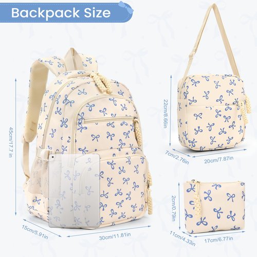 jingyuKJ Coquette Bow Backpack - Cute Kawaii Backpack Set Aesthetic Daypack Bow Rucksack (A02 Bow Blue)