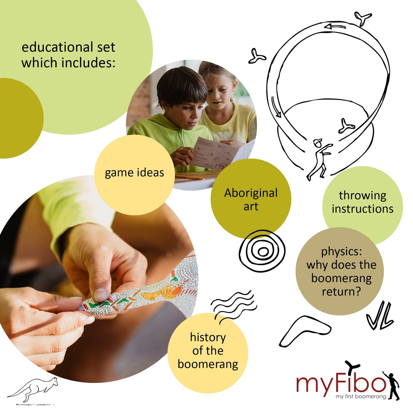 MYFIBO Boomerang for Beginners, Girls and Boys - Design and Style Yourself, Perfect for Indoor and Outdoor Use - 4 Pack Set