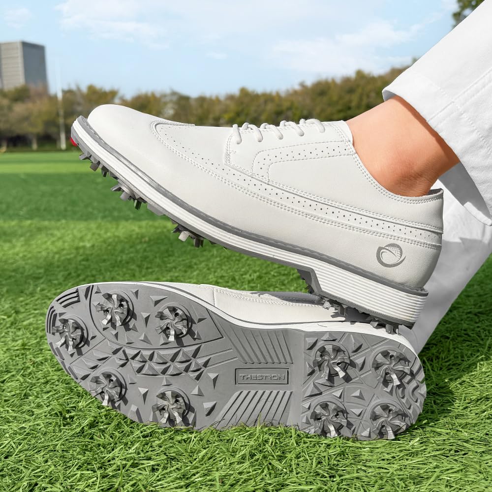 Ifrich Men's Professional Golf Shoes Man Spikes Golf Sneakers Male Golf Footwears Men Golf Walking Training Shoes (White,11)