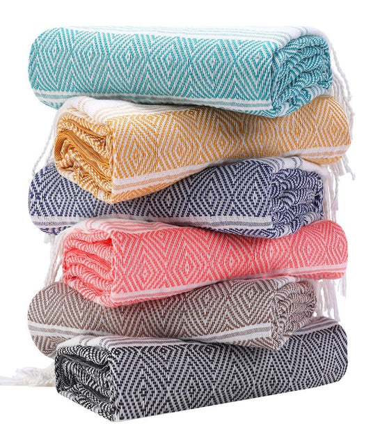 Genovega 6 Oversized Cotton Turkish Beach Bath Towel Set Bulk 74"x38" Extra Large Sand Free Quick Dry Swimming Camping Pool Clearance Towels Blanket Essentials Adult Multi Orange Stripes