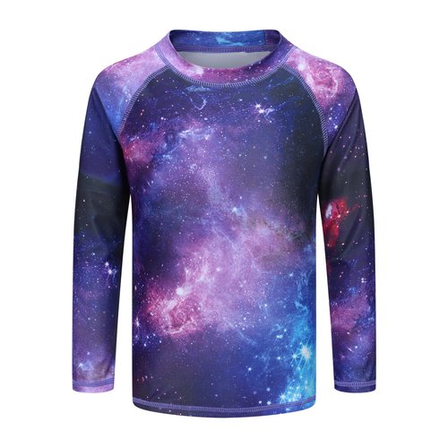 Big Girls Long Sleeve Rash Guard Swim Shirt for Girls One Piece Swimsuits with UPF 50+ Sun Protection Bathing Suits Blue Purple Nebula Size 10/8-10