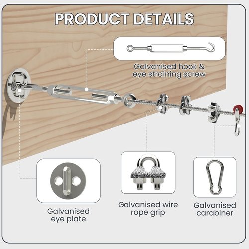 Noliven Batting Cage Netting Wire Tension Kit, Batting Cage Suspension Kits for 55FT, Net Hanging Kits Ideal for Baseball and Softball, Net Hitting Tunnels DIY Batting Cages for Home and Backyard