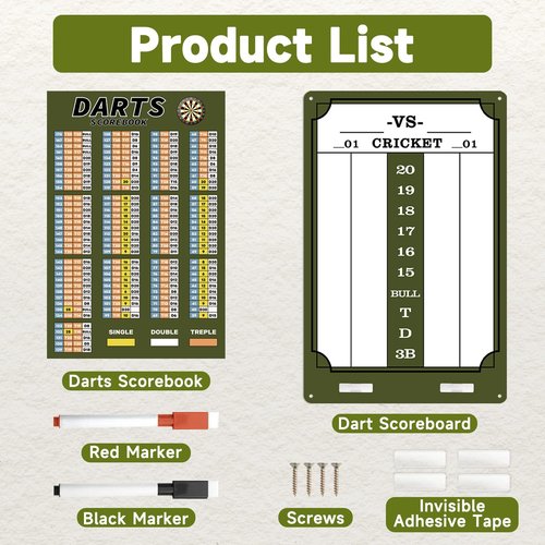 Paxiko Darts Scoreboard - Dry Erase Dart Scoreboard for 301, 501 and Cricket Games - Come with Darts Scorebook & 2 Pens (Dark-Green)