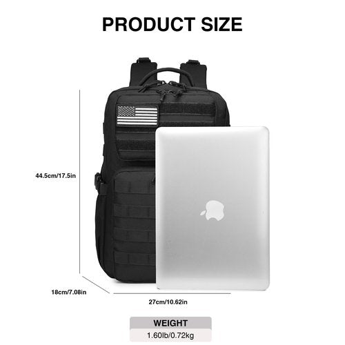 Military Tactical Backpack for Men Waterproof Daypack 3 Day Assault Pack Molle Bag with Water Bottle Holder (Black, 25L)