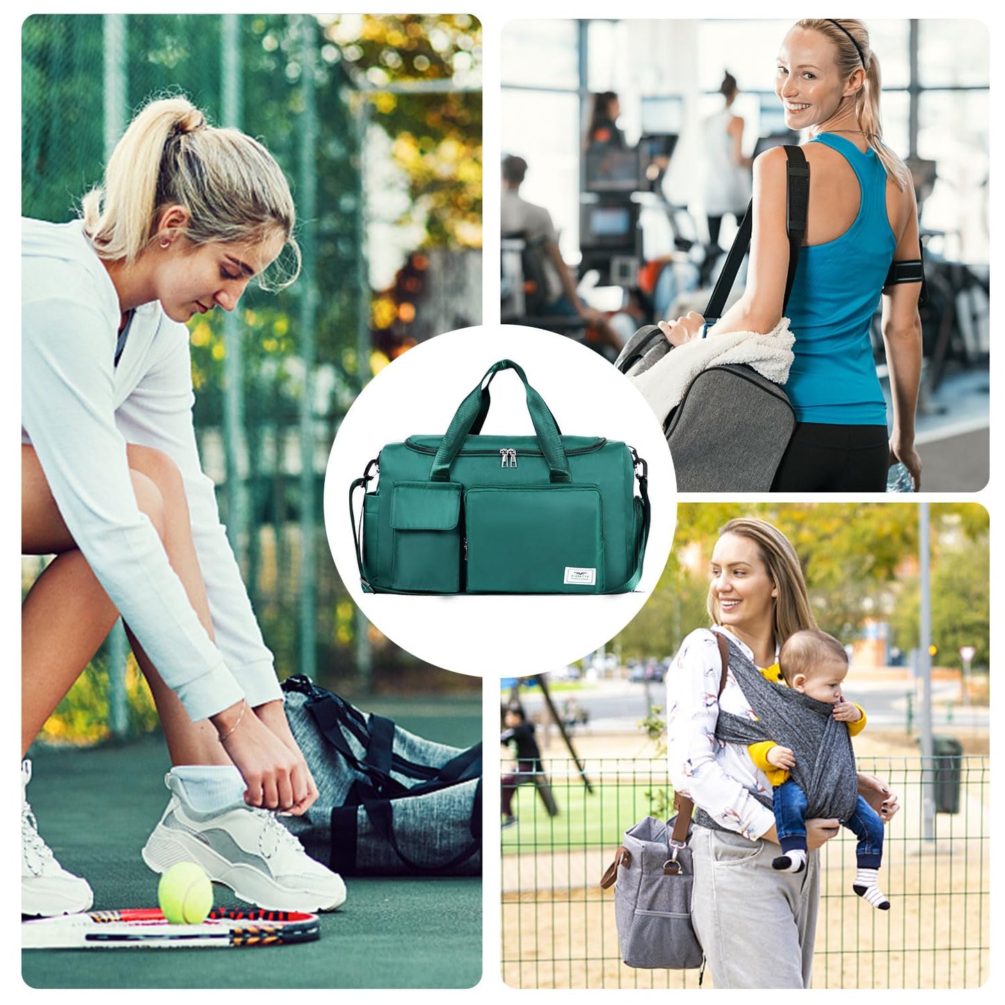 FIORETTO Women's Gym Duffle Bag with Shoes Compartment, 30L Capacity, Ideal for Travel, Gym, Sports, Duffel, Weekender, with Toiletry Bag, Turquoise