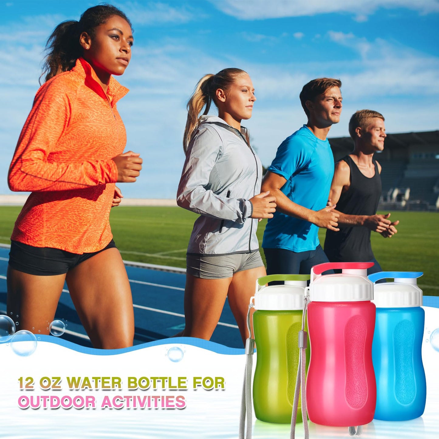 Domensi 36 Pack 12 oz Kids Plastic Water Bottles Reusable Plastic Sports Water Bottles Wide Mouth Leak Proof Lightweight for Boys Girls Child Toddler to School Travel Camping, DIY Gift