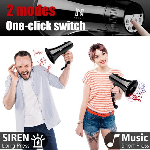 MGROLX 20W Megaphone Bullhorn Speaker with LED, | Loud Spekaer with Siren, Recording and 3.5mm Aux Interface | Mega Phone Design for Outdoors and Safety Drills（Black）