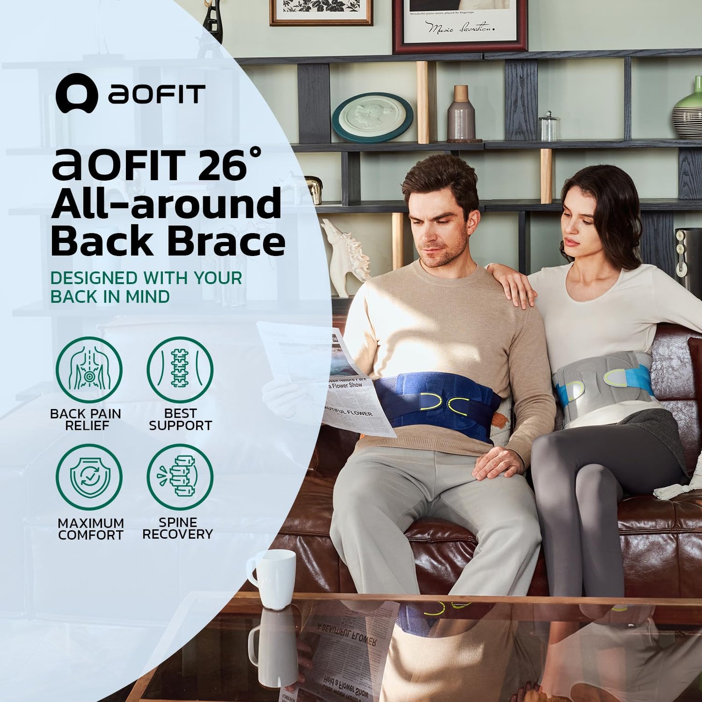 aoFIT Back Brace for Lower Back Pain Relief, Adjustable Lumbar Support Belt with Steel Plates, Dual Compression, Breathable 3D Knit Fabric, Slim Waist Design for Work, Gym, Sciatica, Herniated Disc L