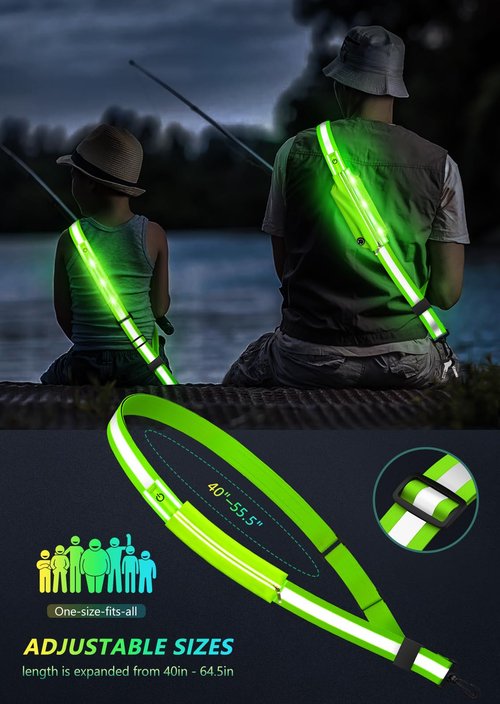 Fokia Kunbio LED Reflective Belt Sash for Walking at Night, Night Running Safety Gear High Visibility Rechargeable LED Light Up Running Belt for Runners Walkers Men Women (Green)