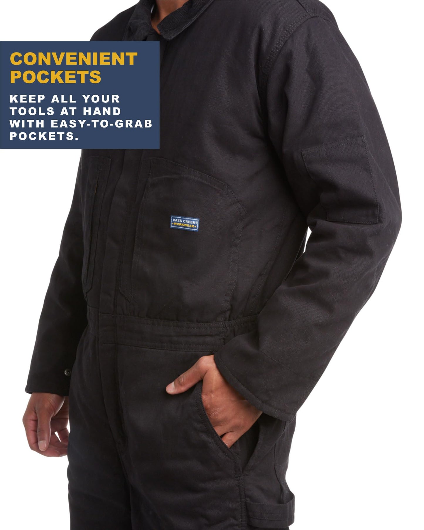 Bass Creek Outfitters Mens Coveralls - Durable Long Sleeve Work Wear Jump Suit Insulated Coveralls for Men with Pockets, Size X-Large, Black