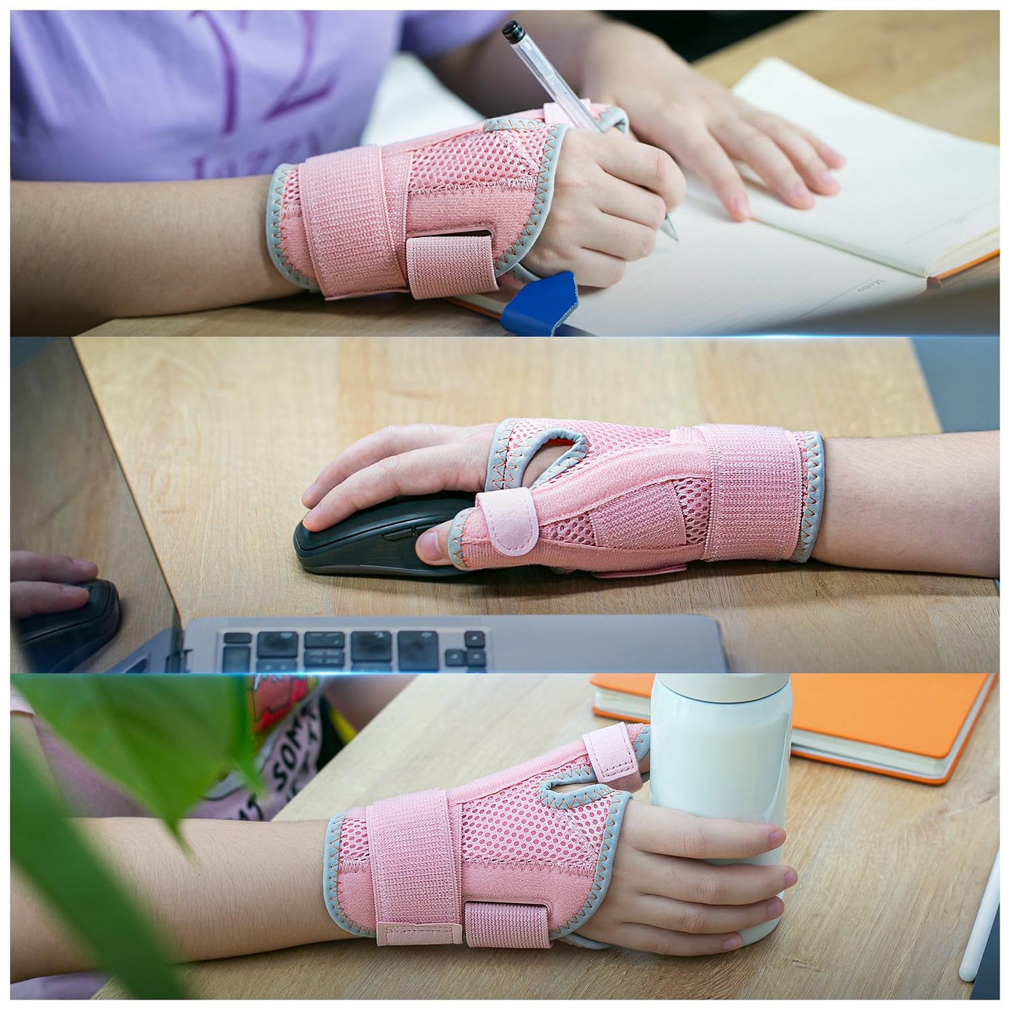 CURECARE Thumb Splint, Reversible Thumb Spica Splint Right& Left Hand, Pink