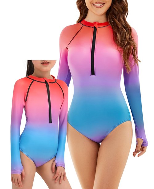 Women and Girls Long Sleeve Swimsuits: Girls 9 11 Years One Piece Bathing Suit UV UPF 50+ Sun Protection Rash Guard Zipper Surfing Swimsuit