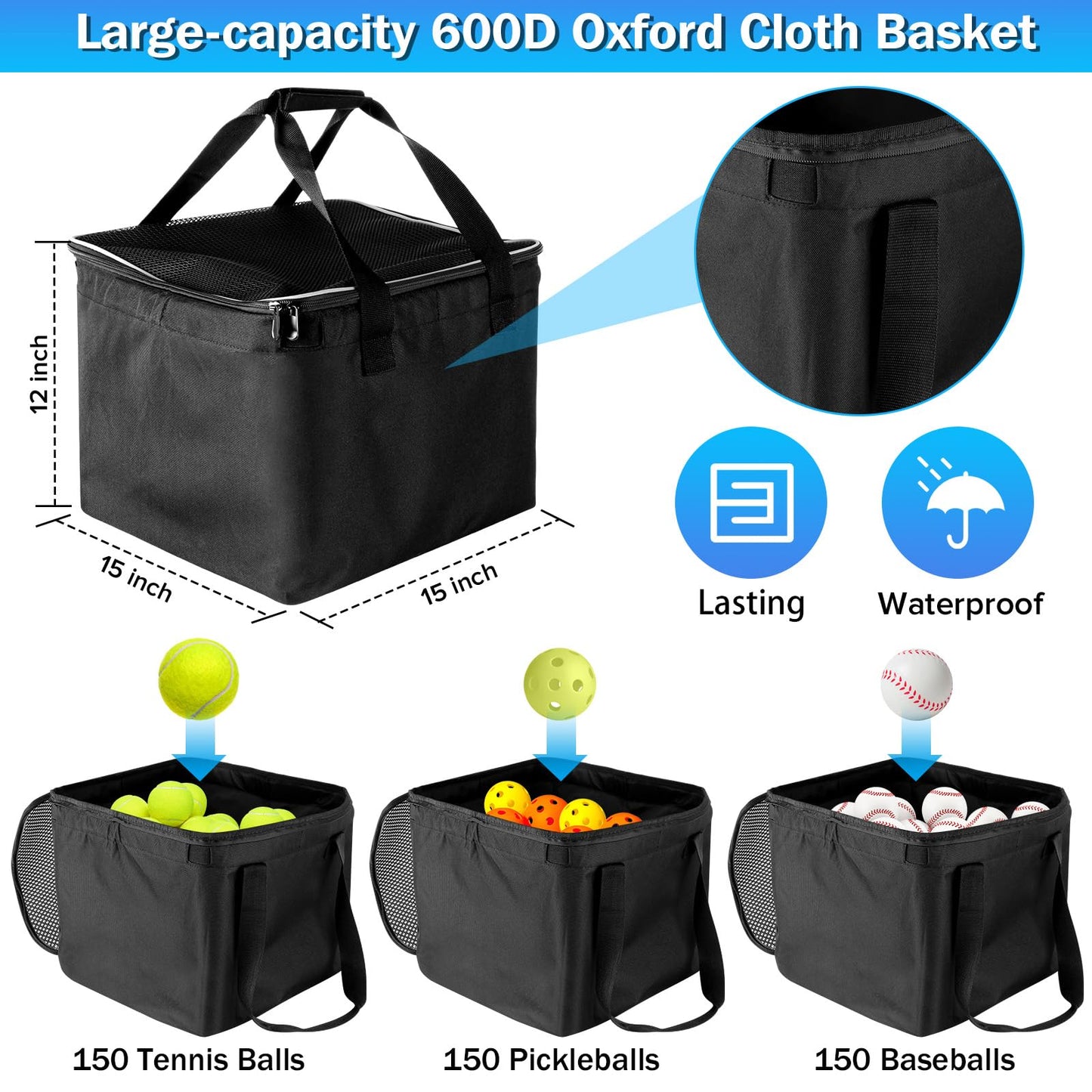 Angooni Professional Tennis Cart with Silent PU Wheels - Sturdy and Lightweight Tennis Ball Cart with 150-Ball Capacity - Portable Tennis Balls Basket & Reliable Ball Carrier