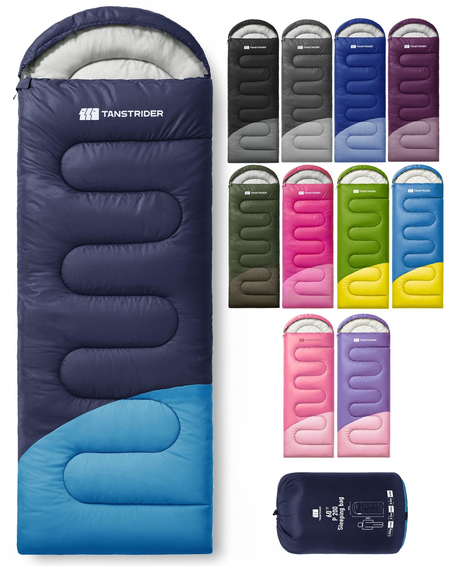 TANSTRIDER Sleeping Bags for Adults Warm Weather, Compact Lightweight Backpacking Sleeping Bag with Compression Sack for Youth, Camping Essentials Gear for Hiking Travel Climbing Outdoor & Indoor Use