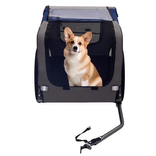 HXUHUWS Safe and Comfortable Dog Bike Trailer, Mesh Pet Carrier with 3 Entrances, Folding Design, 20-Inch Wheels, Blue-Gray