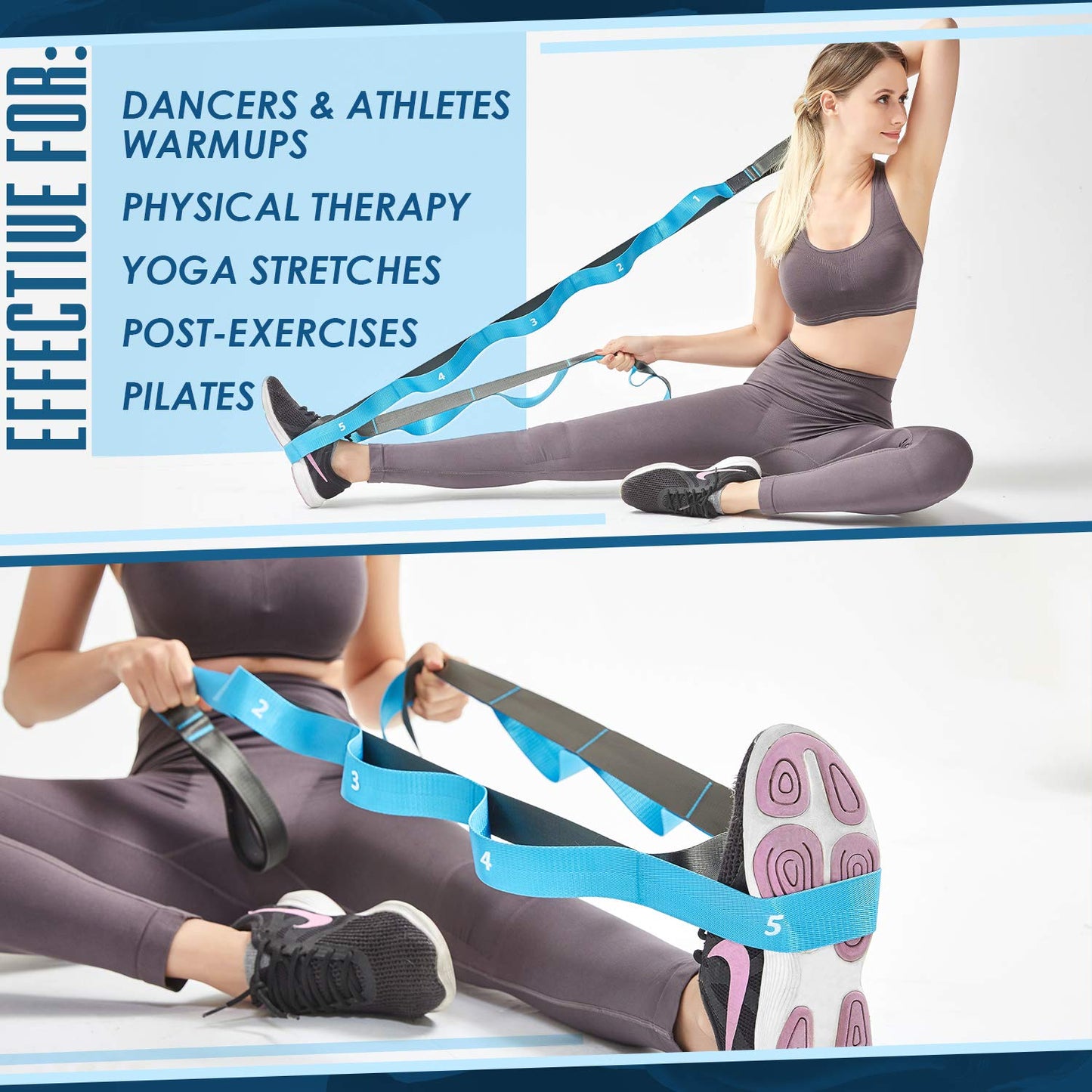 Relax Tony Yoga Stretching Strap | 12 Loops Non-Elastic Stretching Yoga Strap | Stretching Band for Physical Therapy, Home Workout Exercises, Pilates & Dance | Includes Carrying Bag & Workout Guide