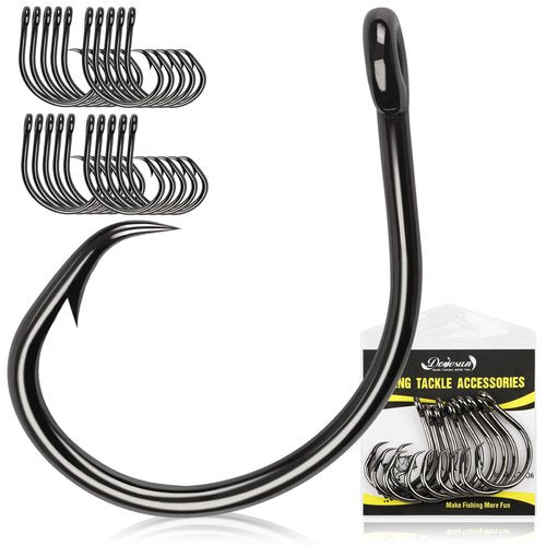 Dovesun Circle Hooks Saltwater 20pcs, 3X Strong Circle Fishing Hooks for Catfish in-line Catfish Hook for Striper, Mackerel, Bass, Tuna 12/0