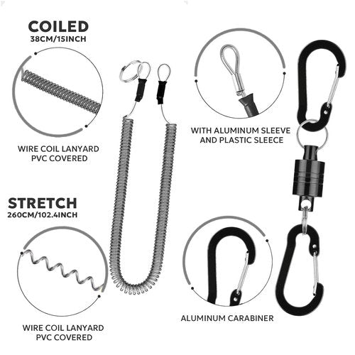 VQORAHUIX Magnetic Net Release Fly Fishing Net Retractor Magnetic Keychain, for Fly Fishing with Retractable Coiled Lanyard Carabiner