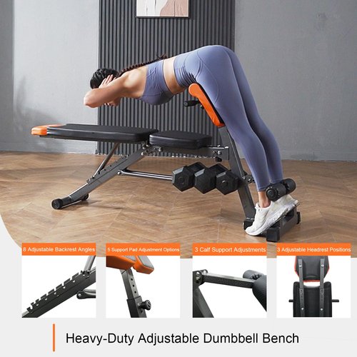 FITKS360 Adjustable Weight Bench 1000LBS??Multi-Functional Full Body Workout Equipment: Hyperextension, Roman Chair, Sit-Up Bench, Incline & Decline Bench, Flat Bench For Home Gym (Black and Orange)