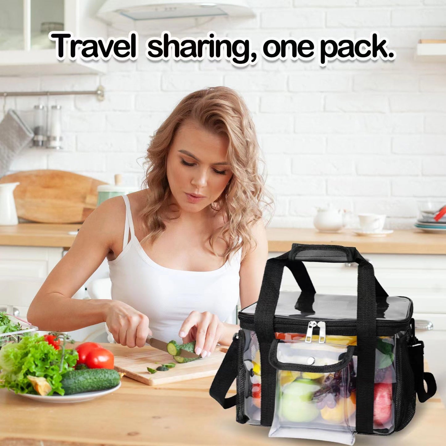 DST Gainbow Clear Lunch Bags For Work, 24-Can Large Transparent Lunch Bag Stadium Approved, Clear Tote Bag with Adjustable Strap and Front Pocket for Men Women(12"x 9" x 9" Black)